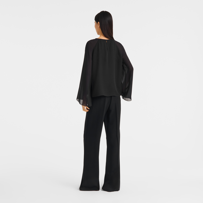 Bluse , Strukturierter Cr&ecirc;pe - Schwarz  - Ansicht 4 von 4