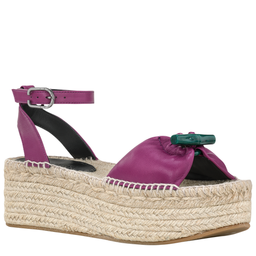 Roseau 楔形草編鞋 , 紫色 - 皮革 - 查看 2 3
