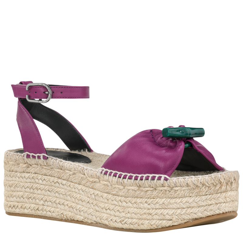 Roseau 楔形草編鞋 , 紫色 - 皮革  - 查看 2 3