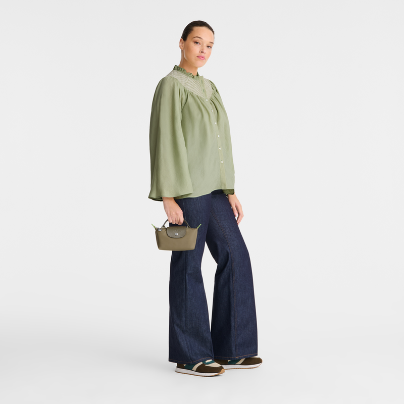 Le Pliage Green Pouch with handle , Artichoke - Recycled canvas  - View 2 of 6