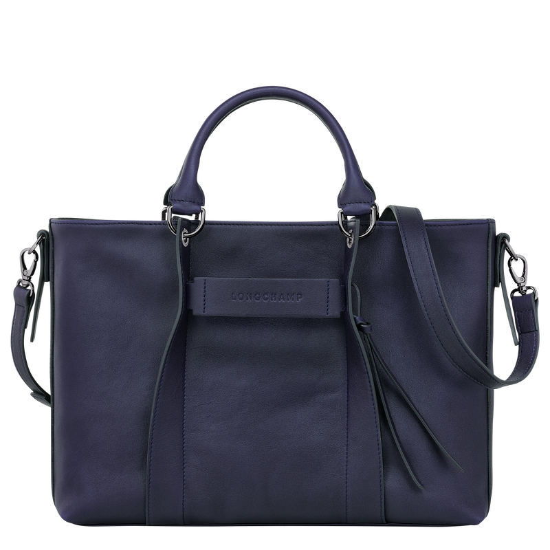 Longchamp 3D Tas met handgreep aan de bovenkant L , Bosbessenblauw - Leder  - Weergave 1 van  5