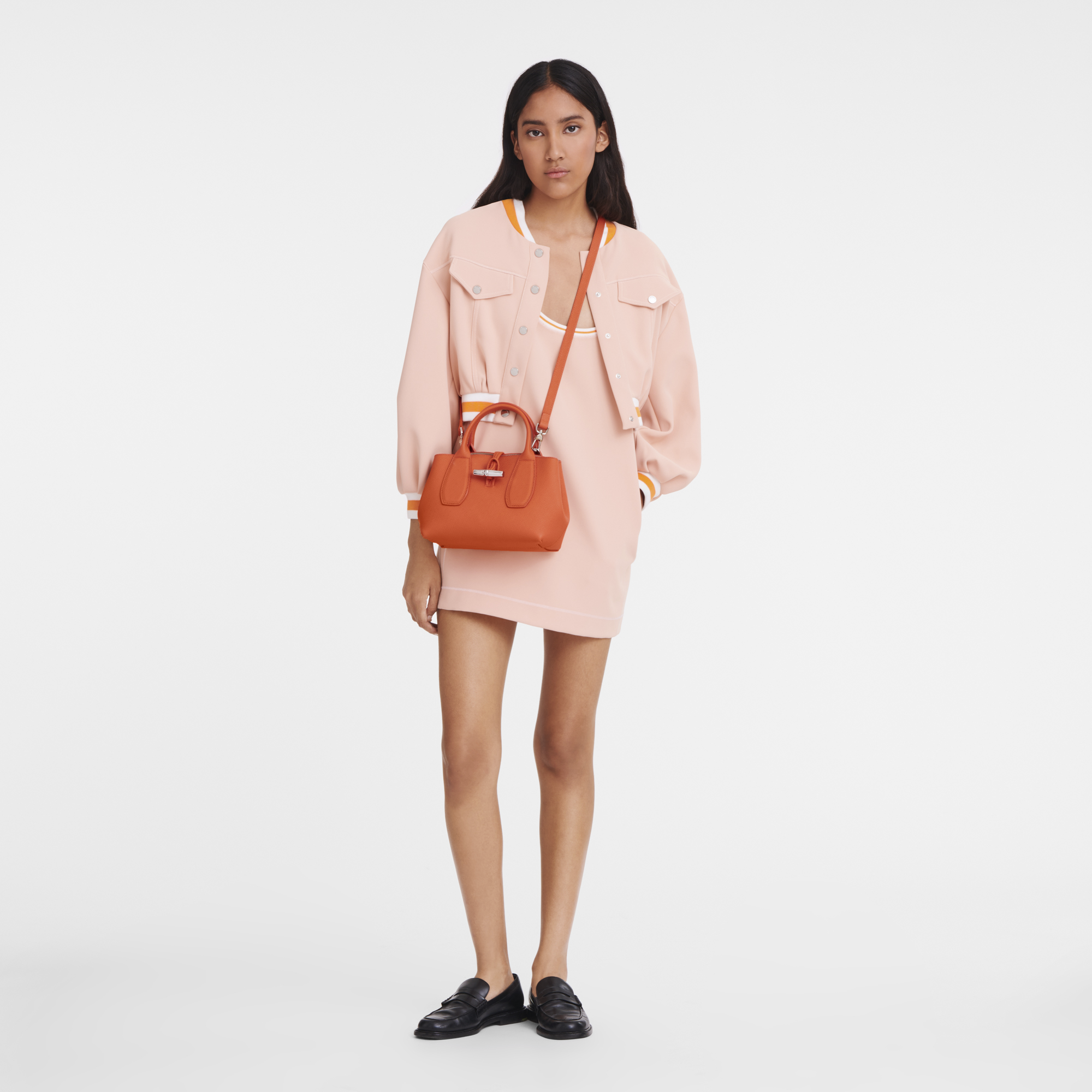Longchamp small Roseau leather tote bag - Orange