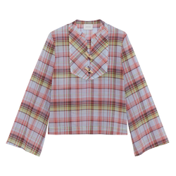 Shirt , Sky Blue - Plaid cotton voile