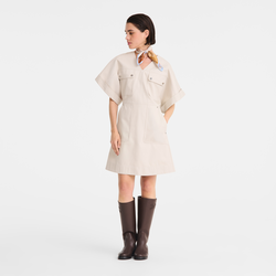 Short dress , Ivory - Double-face gabardine