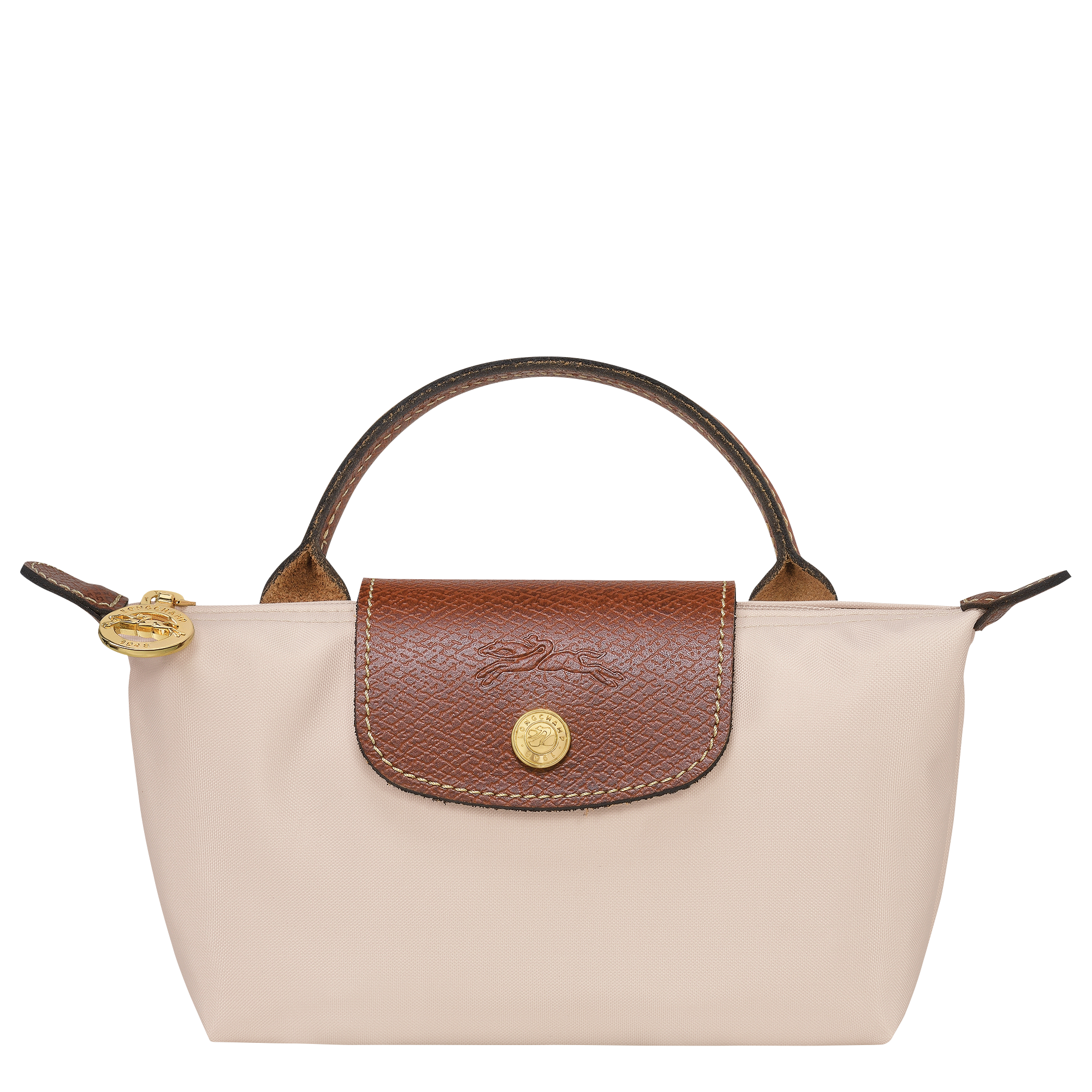 longchamp pouch with handle cognac