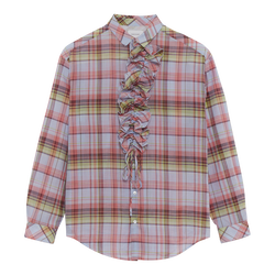 Shirt , Sky Blue - Plaid cotton voile