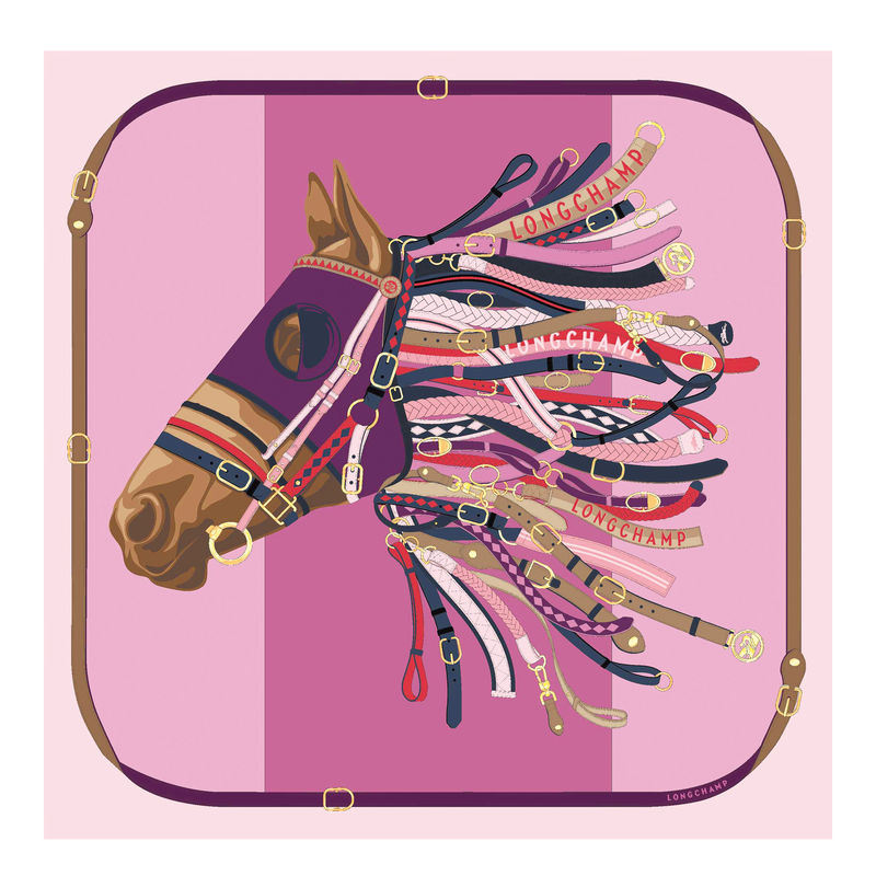 Carré de soie 90 Tête de cheval , Soie - Violette  - Vue 1 de 2