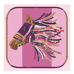 Carré de soie 90 Tête de cheval , Soie - Violette