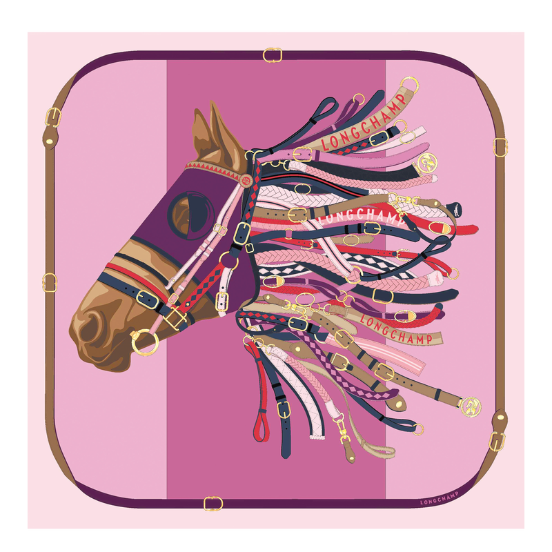 Carré de soie 90 Tête de cheval , Soie - Violette  - Vue 1 de 2