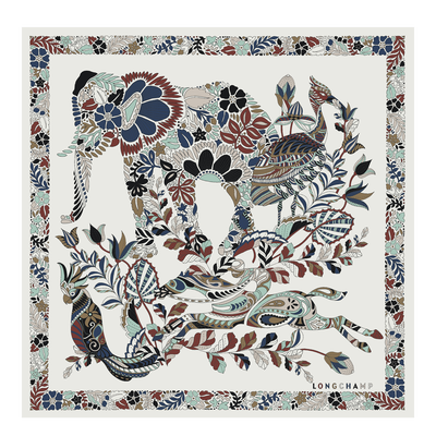 ロンシャン フォレスト シルクスカーフ 50X50cm , アイボリー - シルク