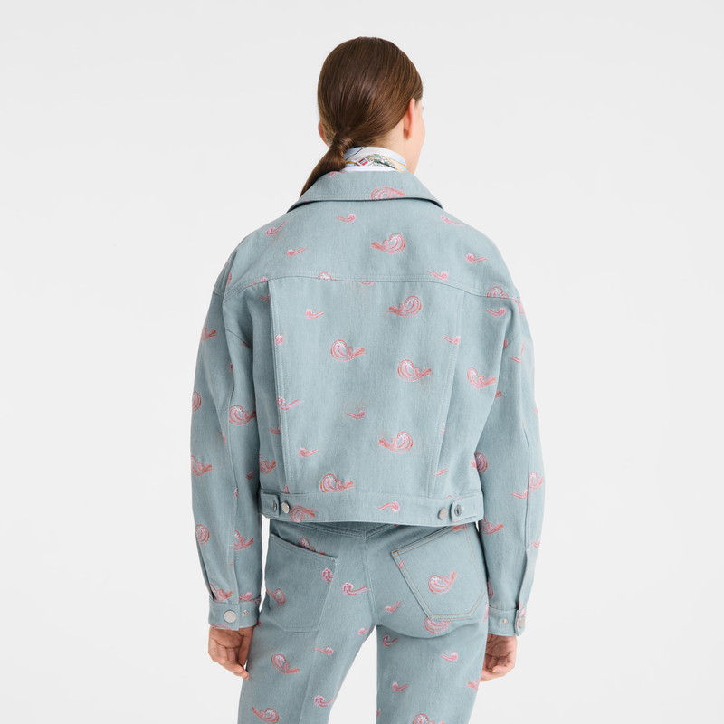 Jacket , Sky Blue - Embroidered denim  - View 2 of 3