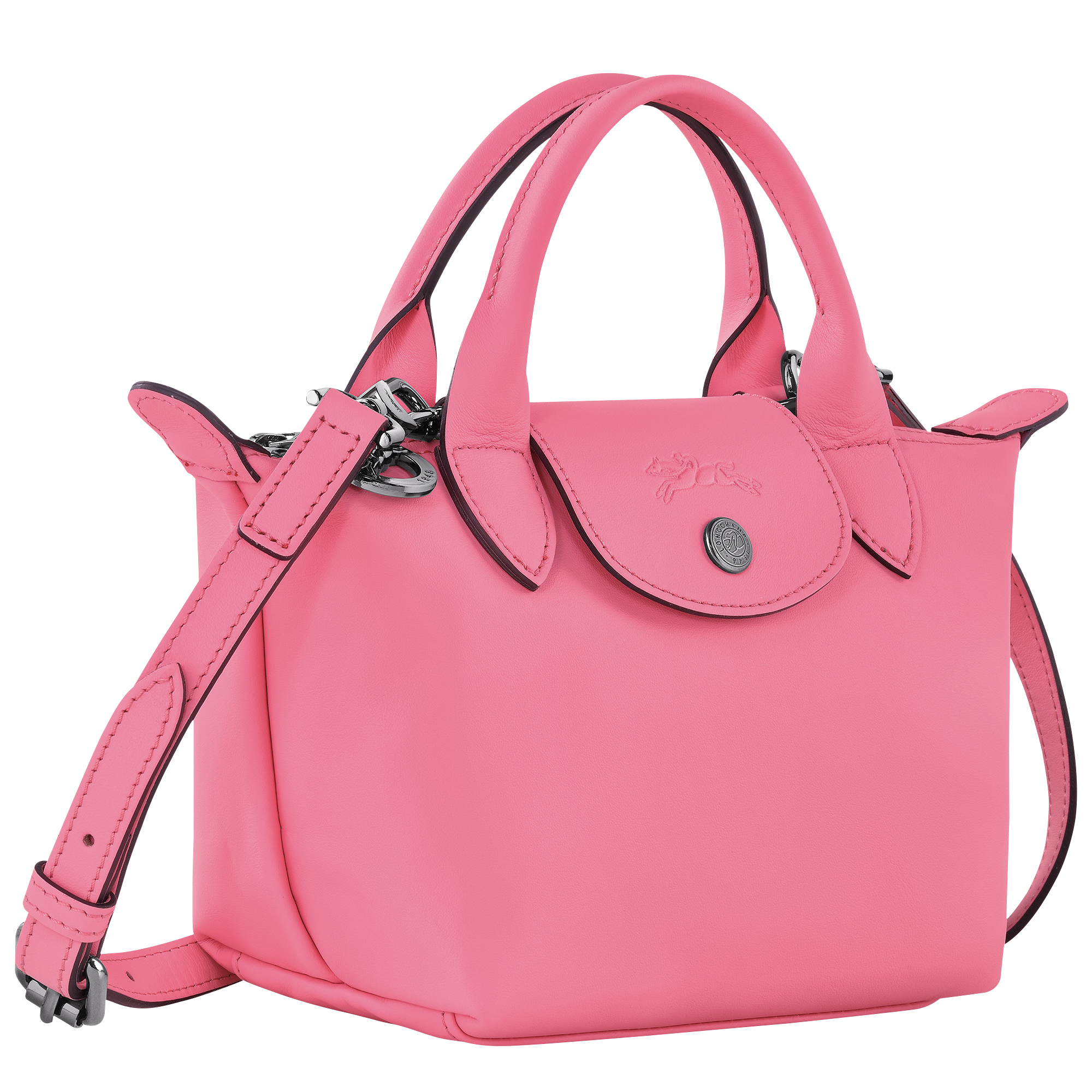 Longchamp Le Pliage Cuir Small Leather Short Handle Tote in Pink