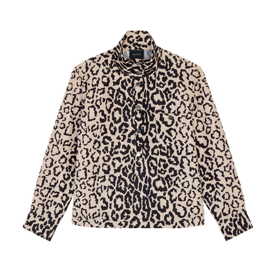 Top , Black/Beige - Printed taffeta