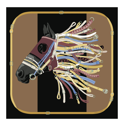 Tête de cheval Silk scarf 90 , Black - Silk