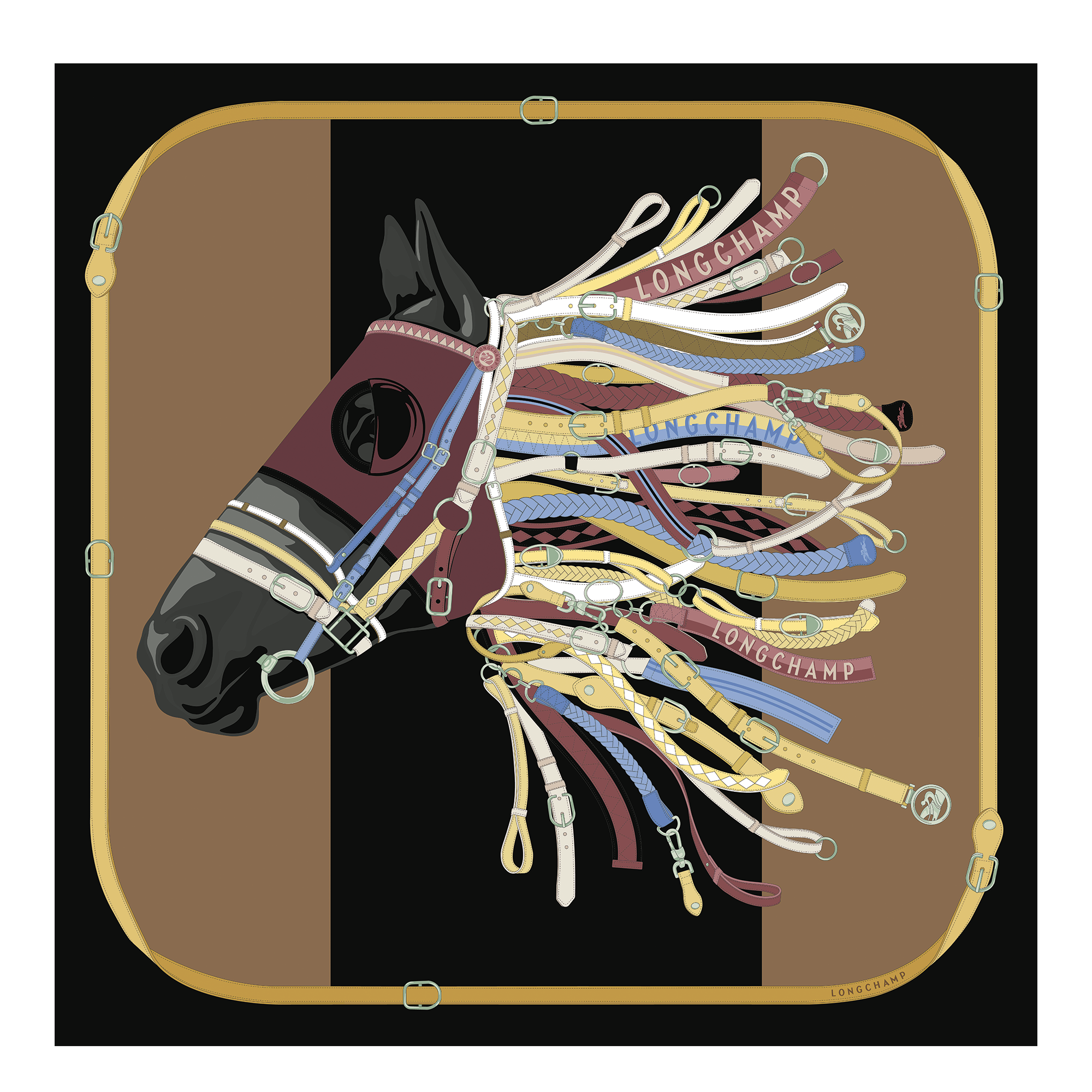 Silk scarf 90, Black - View 1 of
2 - zoom in Tête de cheval Silk scarf 90, Black