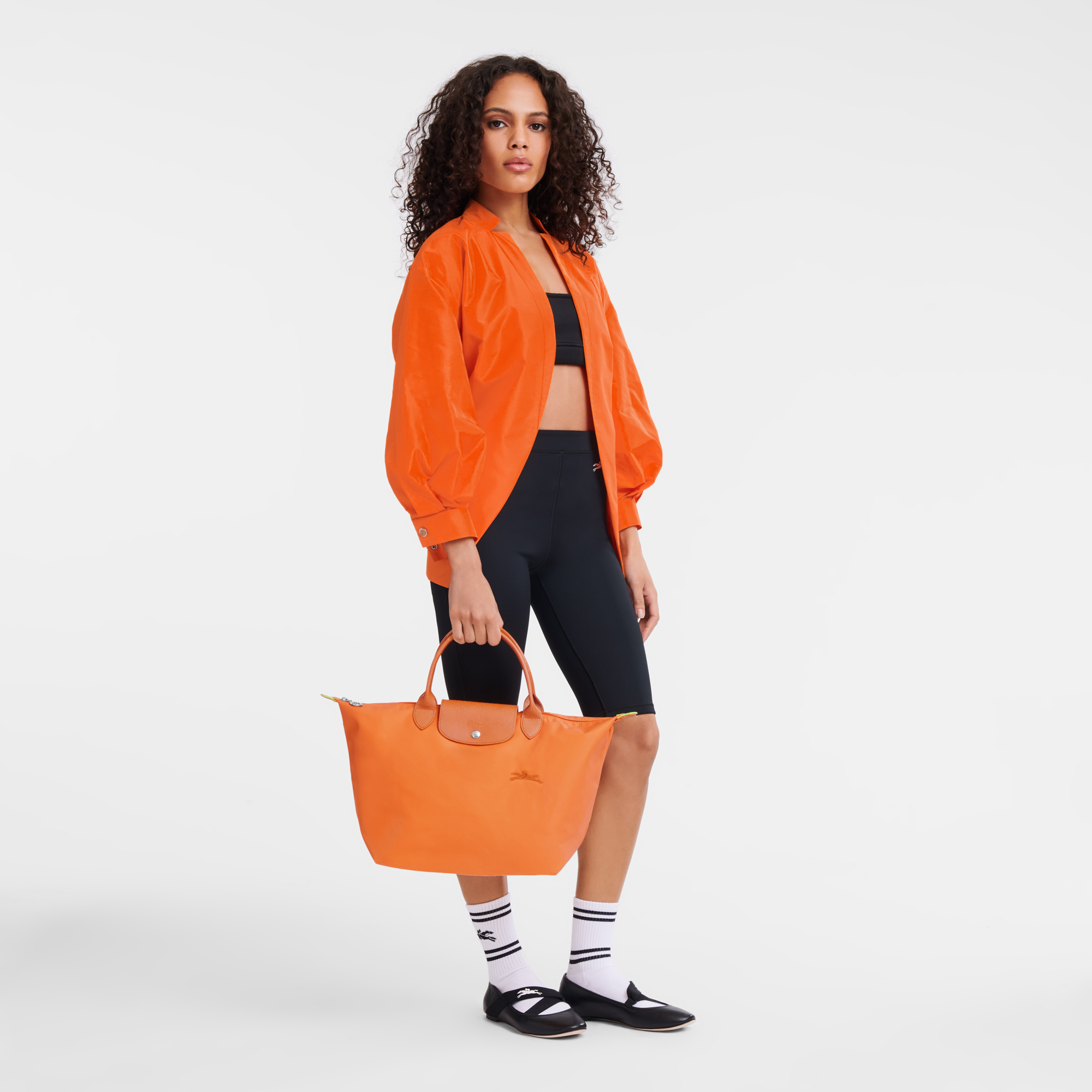 Le Pliage Green M Handbag Orange - Recycled canvas | Longchamp GB