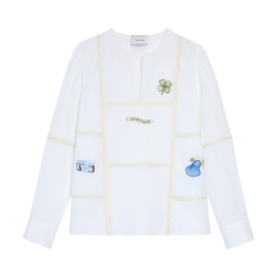 Blouse , White - Poplin embroidered