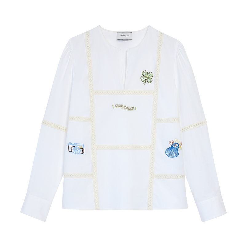 Blouse , White - Poplin embroidered  - View 1 of  5