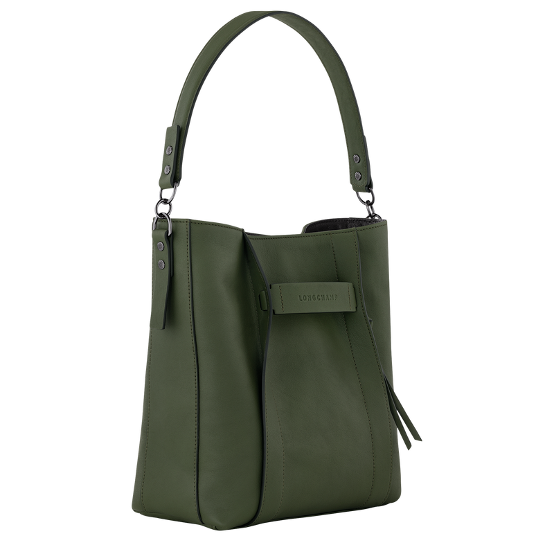 Sac porté épaule M Longchamp 3D , Cuir - Kaki  - Vue 3 de 6