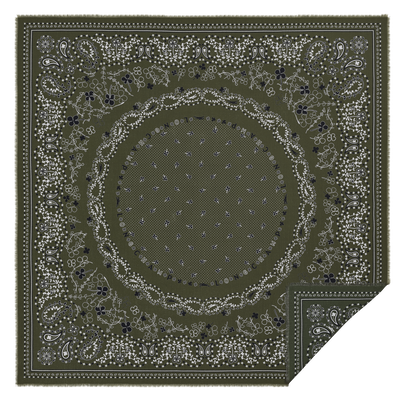 French Bandana Stole , Olive/Tundra - Wool blend