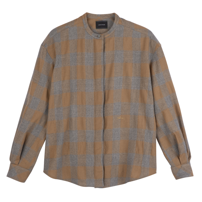 Chemise , Laine jacquard - Camel/Gris  - Vue 1 de 5