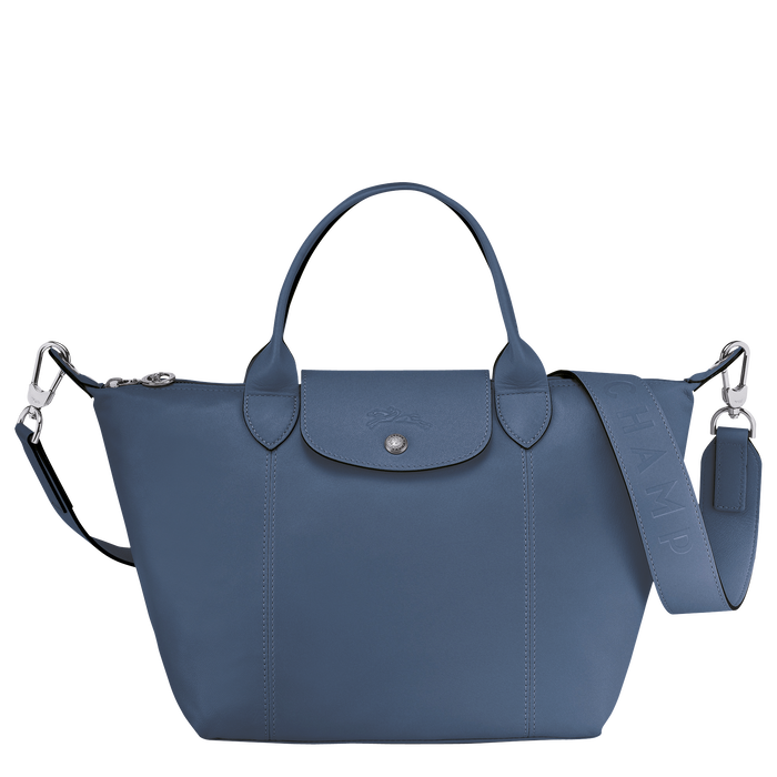Le Pliage Cuir Top handle bag S, Pilot blue