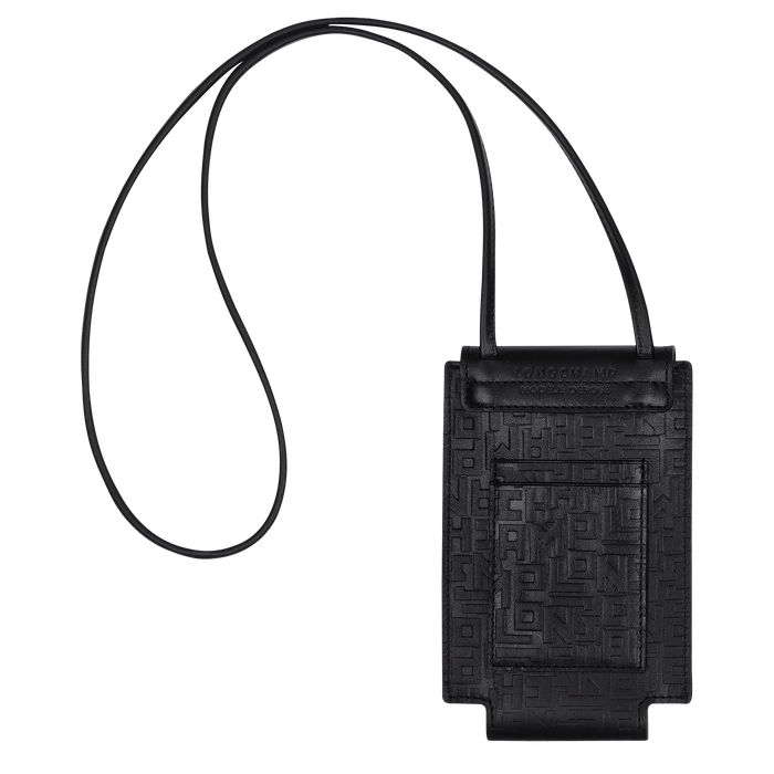 Le Pliage Cuir LGP 裝飾皮革滾邊的手機殼, 黑色