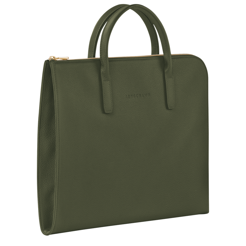Le Foulonné S Briefcase , Khaki - Leather  - View 3 of  4