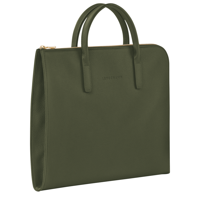 Le Foulonné S Briefcase , Khaki - Leather  - View 3 of 4