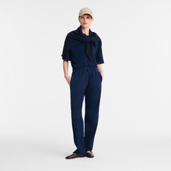 Leather straight pants , Navy - Leather