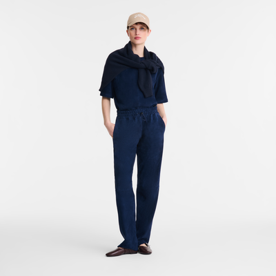null Leather straight pants, Navy