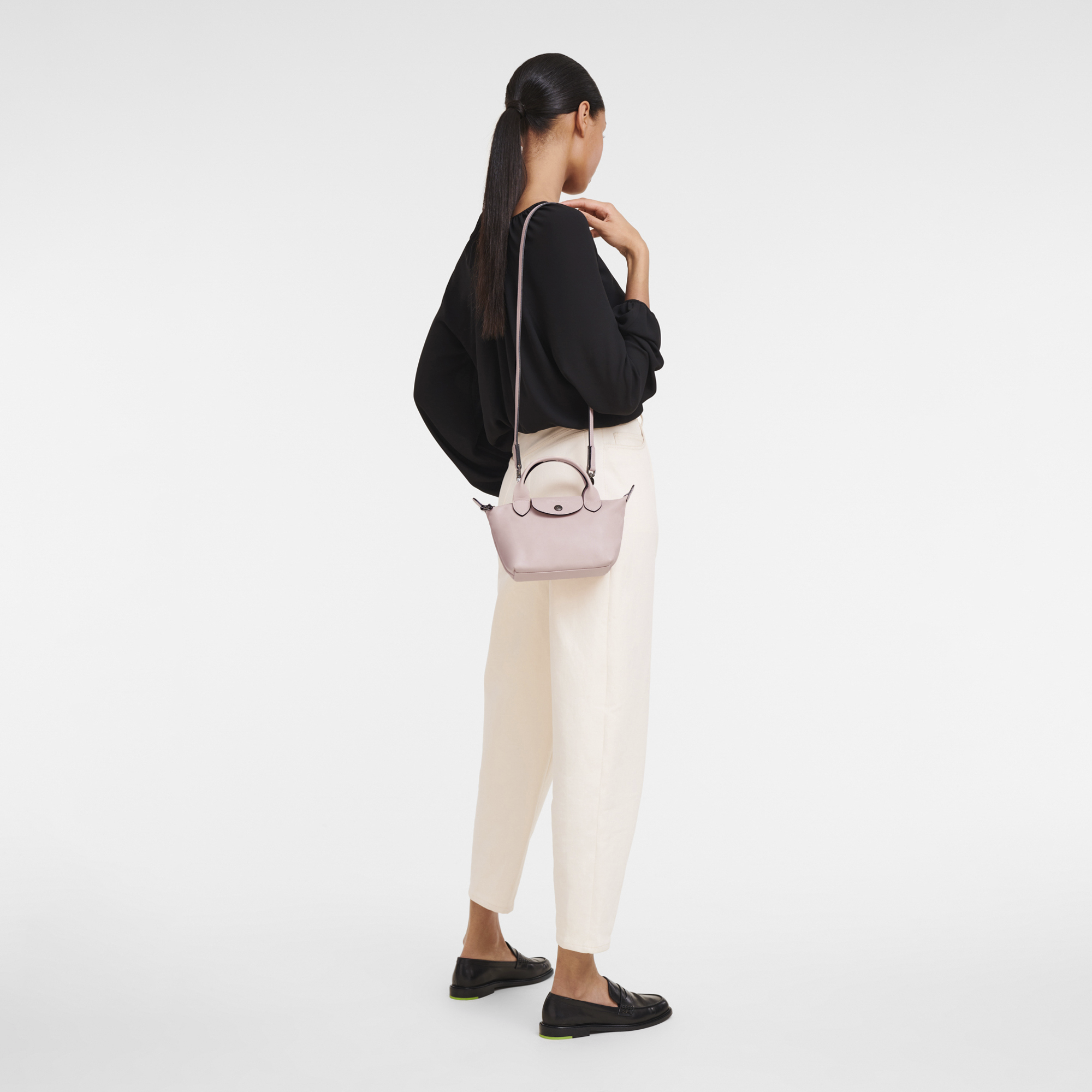 longchamp mini le pliage cuir leather top handle bag