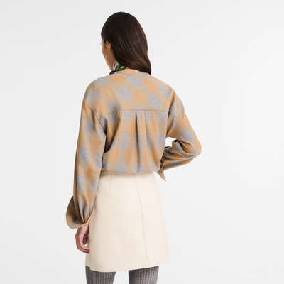 Hemd , Jacquard-Wolle - Camel/Grau