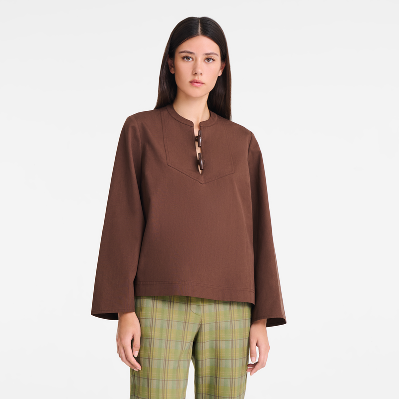 Camicia , Popeline di cotone - Cioccolato  - View 4 of  5