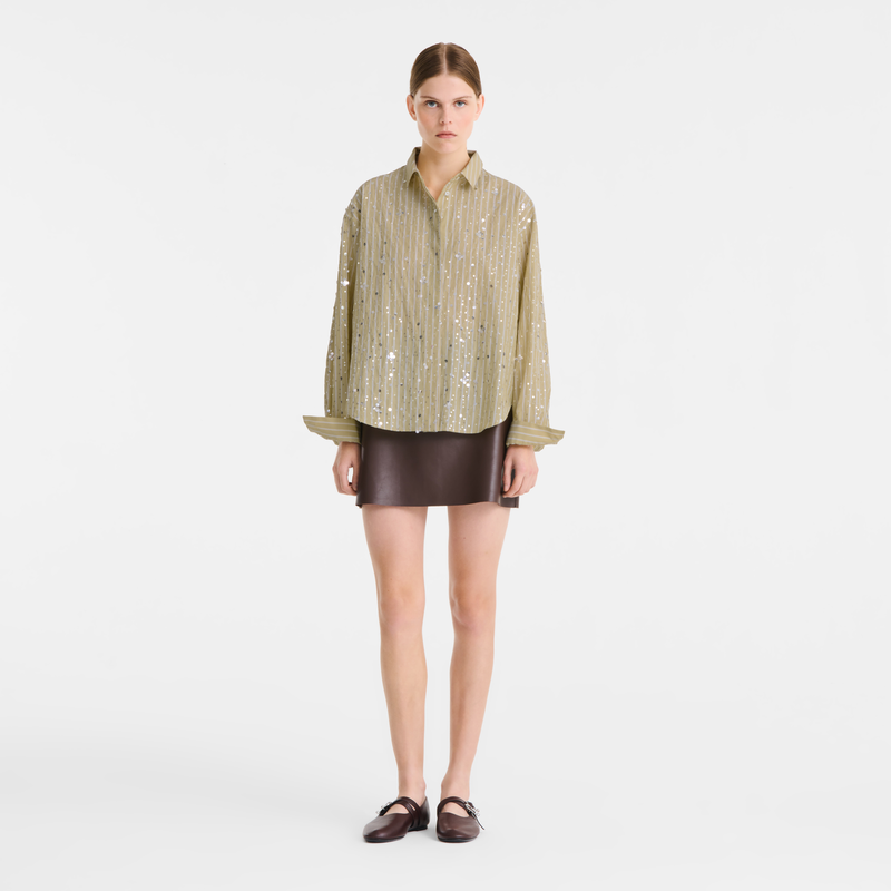 Shirt , Pistachio - Sequin poplin  - View 2 of  5