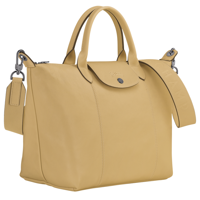 Le Pliage Cuir Top handle bag M, Desert