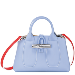 Roseau XS Handbag , Sky Blue/Red - Leather