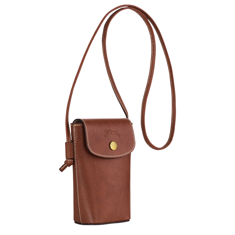 Etui t&eacute;l&eacute;phone avec cordon &Eacute;pure , Cuir - Brun  - Vue 3 de 4