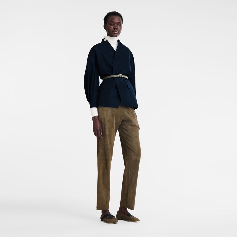 Pantalon en cuir Cuir Kaki Longchamp LU