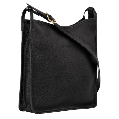 Black Leather Shoulder Bag With Pouch