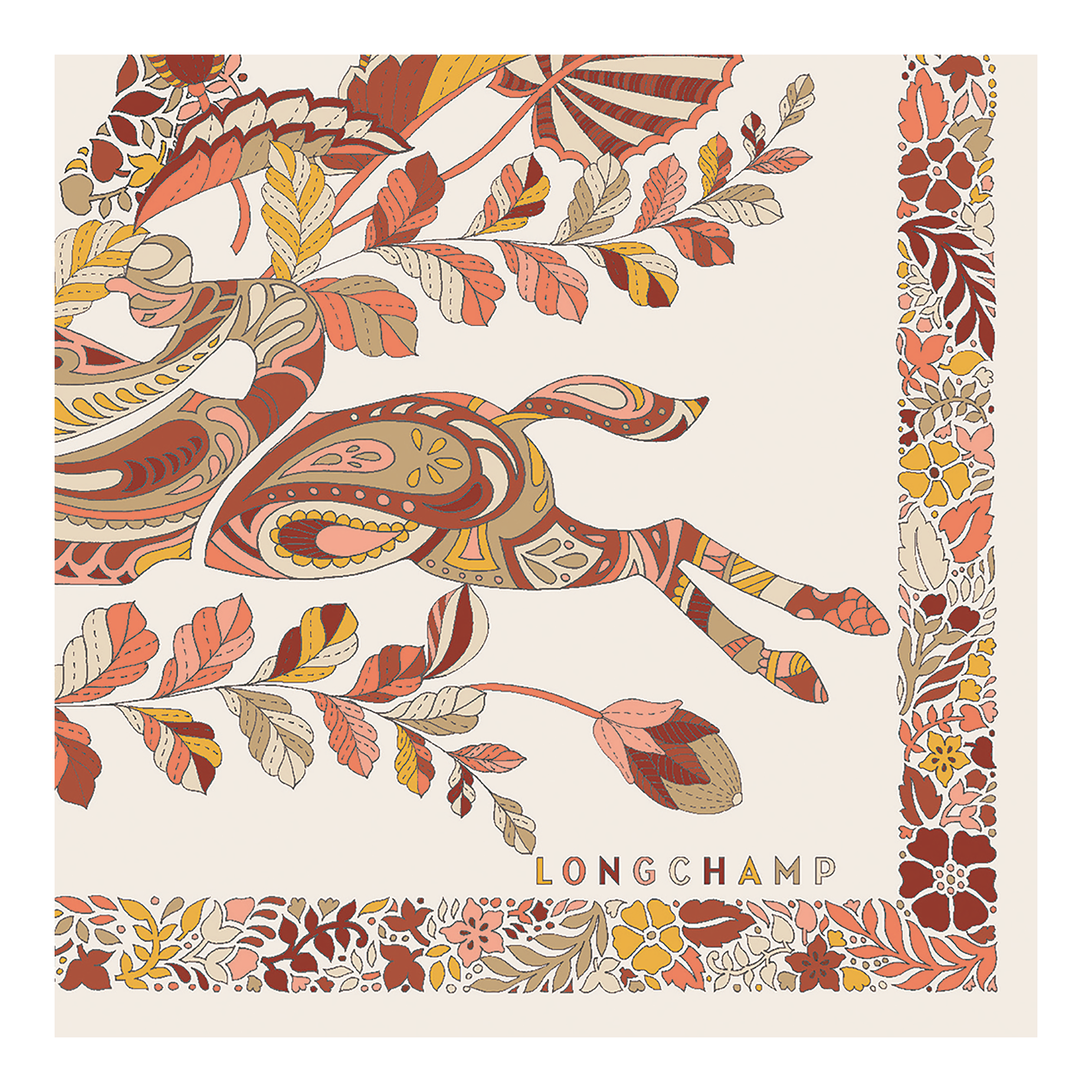 Silk scarf 50, Honey - View 3 of
3 - zoom in Forêt Longchamp Silk scarf 50, Honey