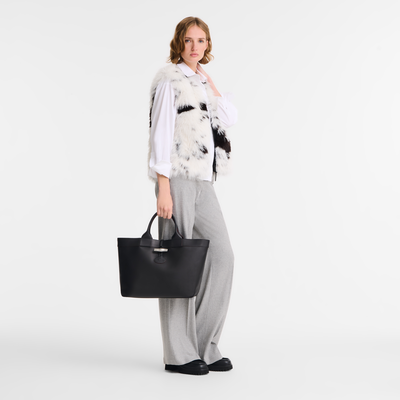 Sac cabas L Le Roseau , Cuir - Noir