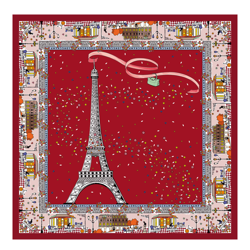 파리에서의 르 플리아쥬 실크 스카프 , 토마토 - 실크  - 1 이미지 보기 2