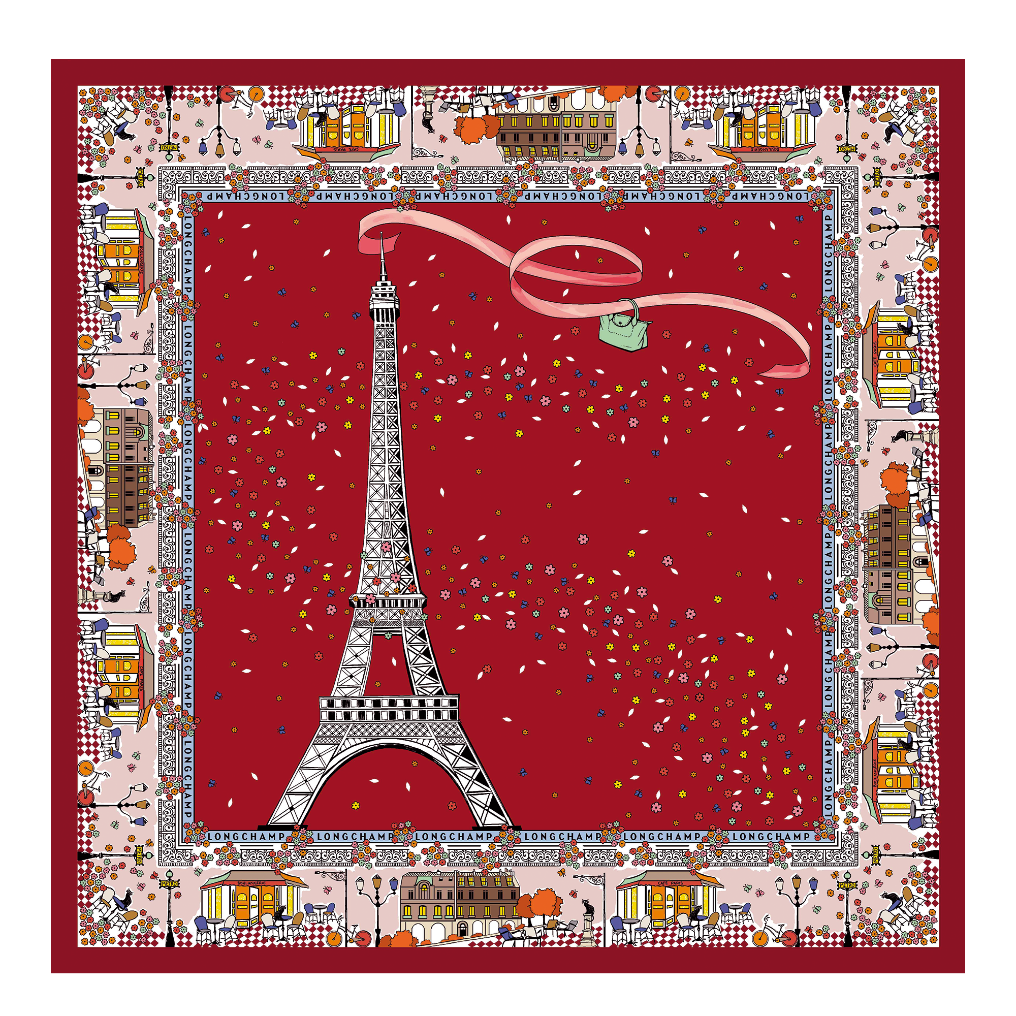 Le Pliage 在巴黎 絲質圍巾, 番茄紅