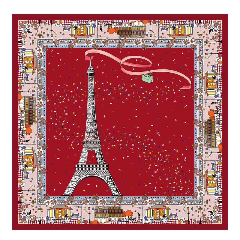 Le Pliage in Paris Silk scarf , Tomato - Silk  - View 1 of  2