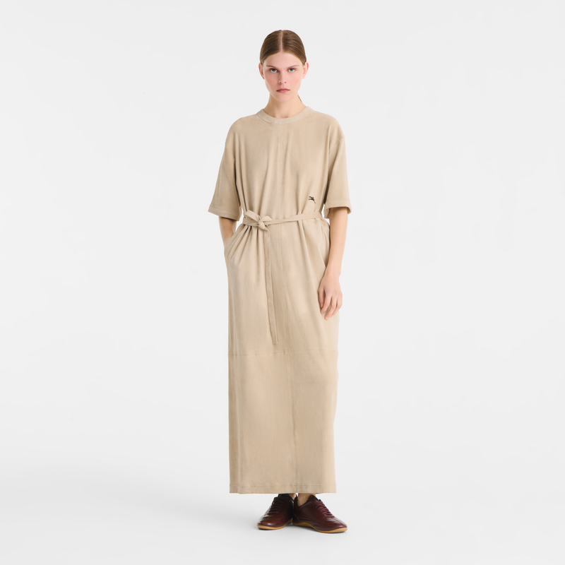 Langes Kleid aus Leder , Leder - Leinen  - Ansicht 2 von 4