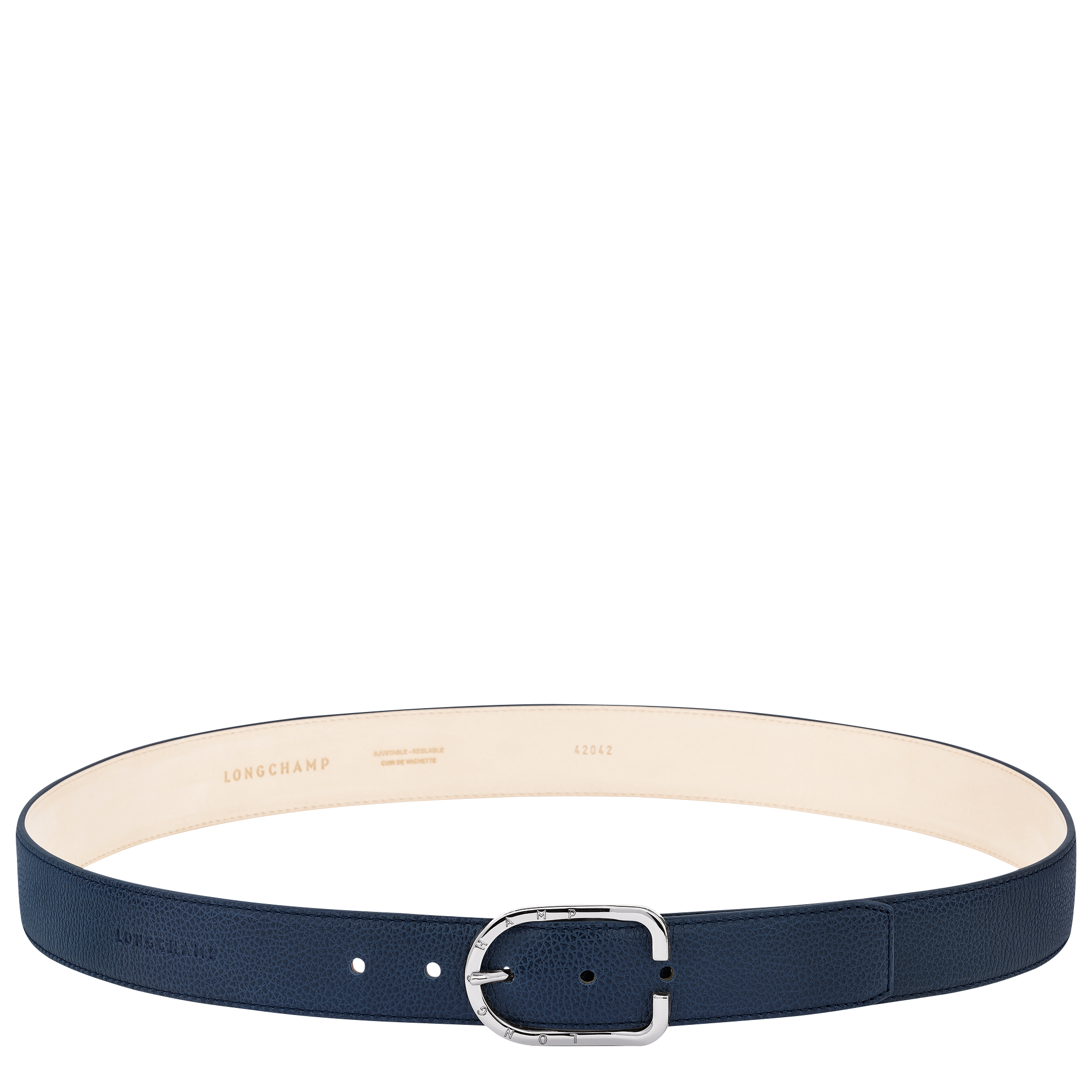 Le Foulonné Men's belt Navy Leather Longchamp US