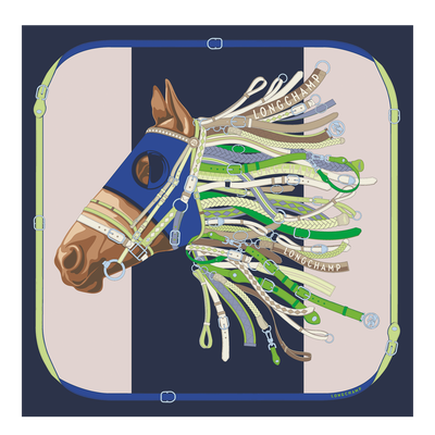 Tête de cheval Silk scarf 90 , Navy - Silk