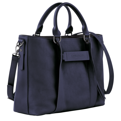 Longchamp 3D Tas met handgreep aan de bovenkant L , Bosbessenblauw - Leder - Weergave 3 van  5