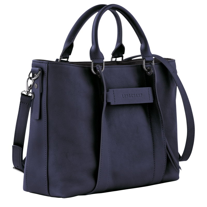 Longchamp 3D Tas met handgreep aan de bovenkant L , Bosbessenblauw - Leder  - Weergave 3 van  5